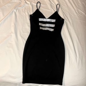 Trendy Womens Black Mini Bodycon Dress with detail back